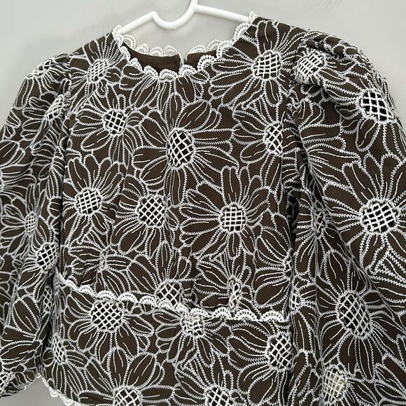 Express Women’s Open Back Embroidered Eyelet Cotton Cropped Top Blouse Size XS - Picture 10 of 12